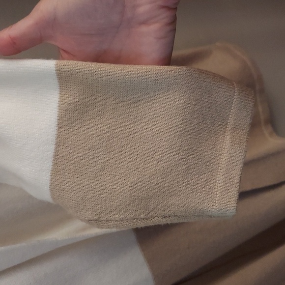 TALBOTS Shawl Collar Colorblock Cream and Tan Knit Open Cardigan/Duster - Picture 7 of 14